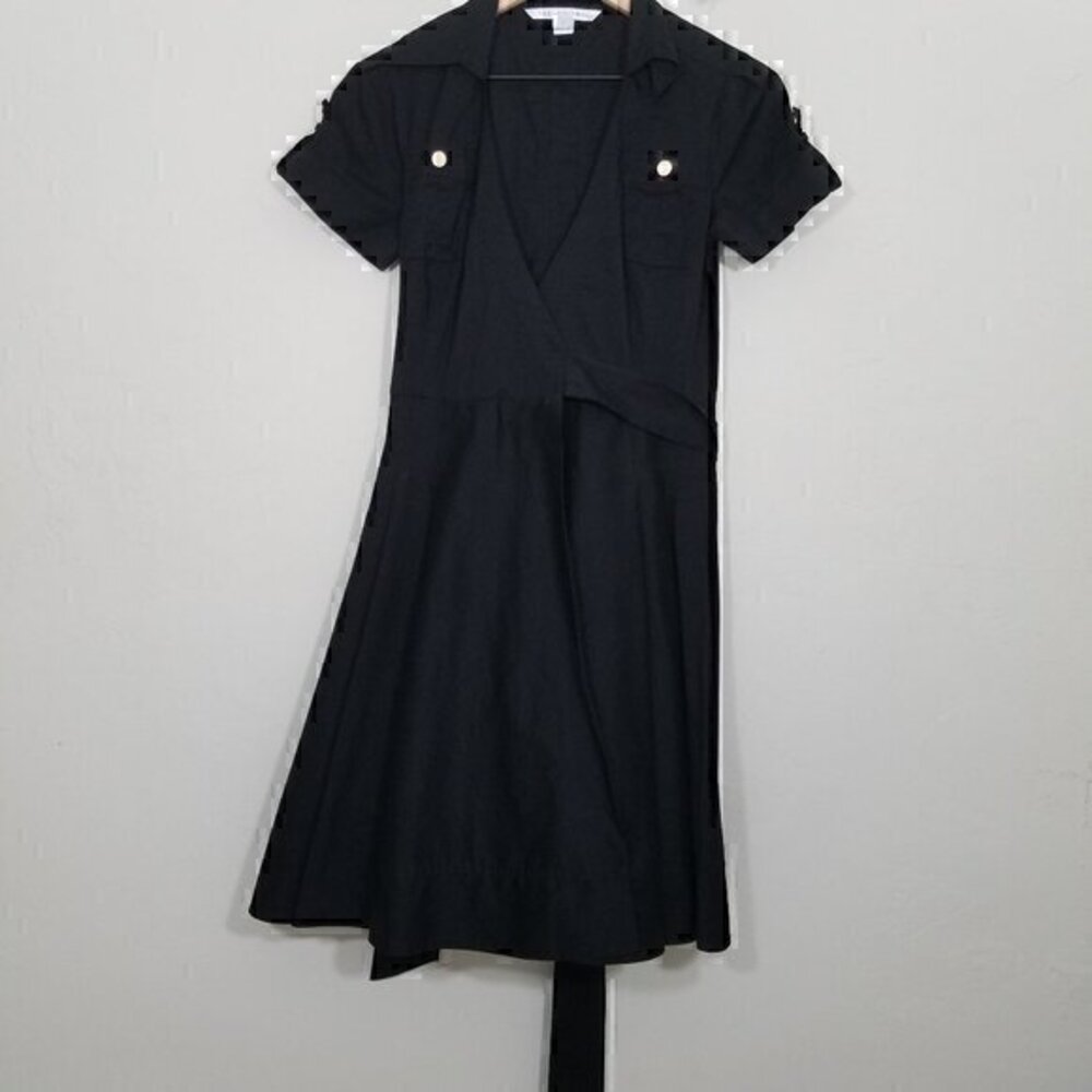 Diane Von Furstenberg Wrap Dress with Pockets Short Sleeve Black Stretch Size 0